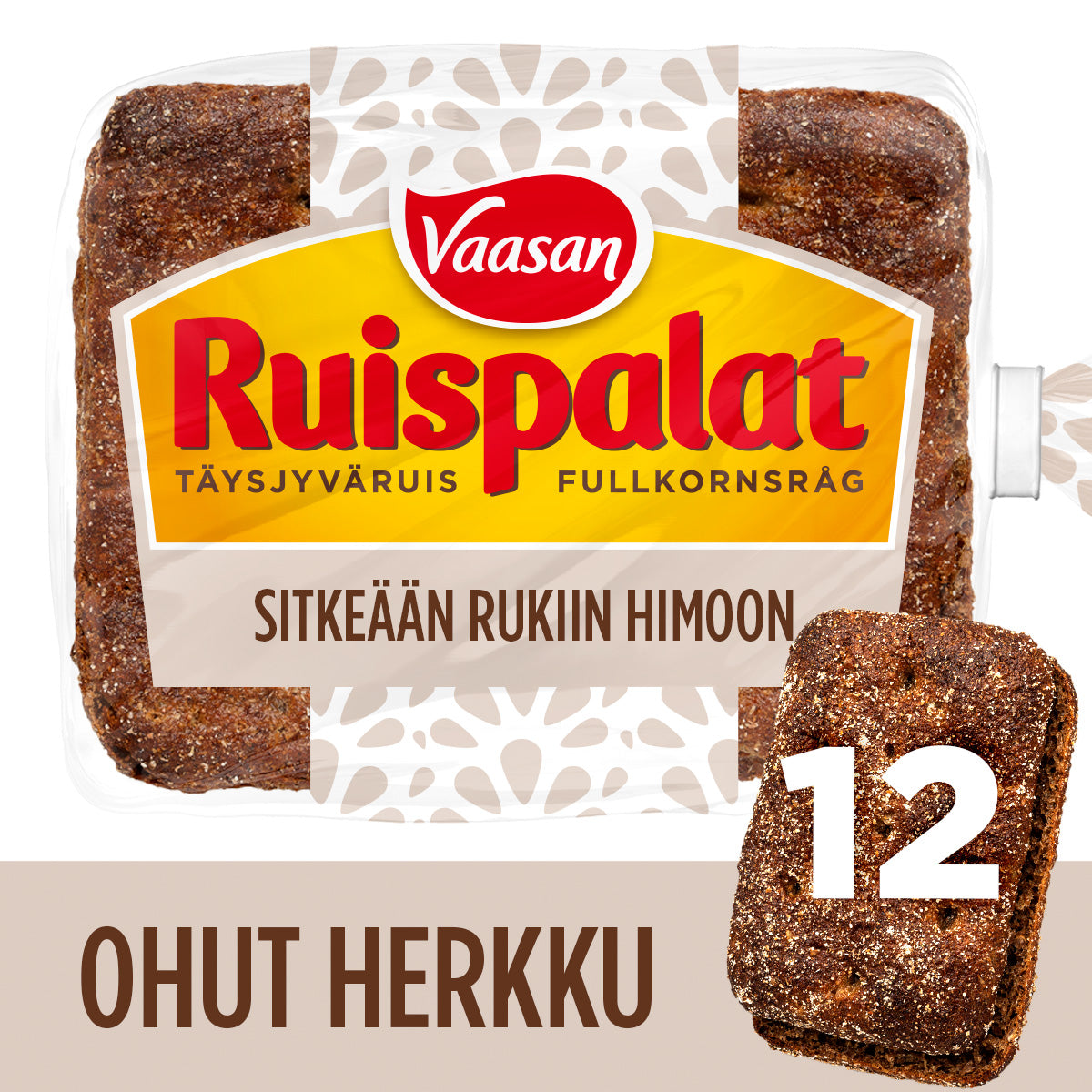 Vaasan Ruispalat Ohut Herkku 390 g 12 kpl täysjyväruisleipä