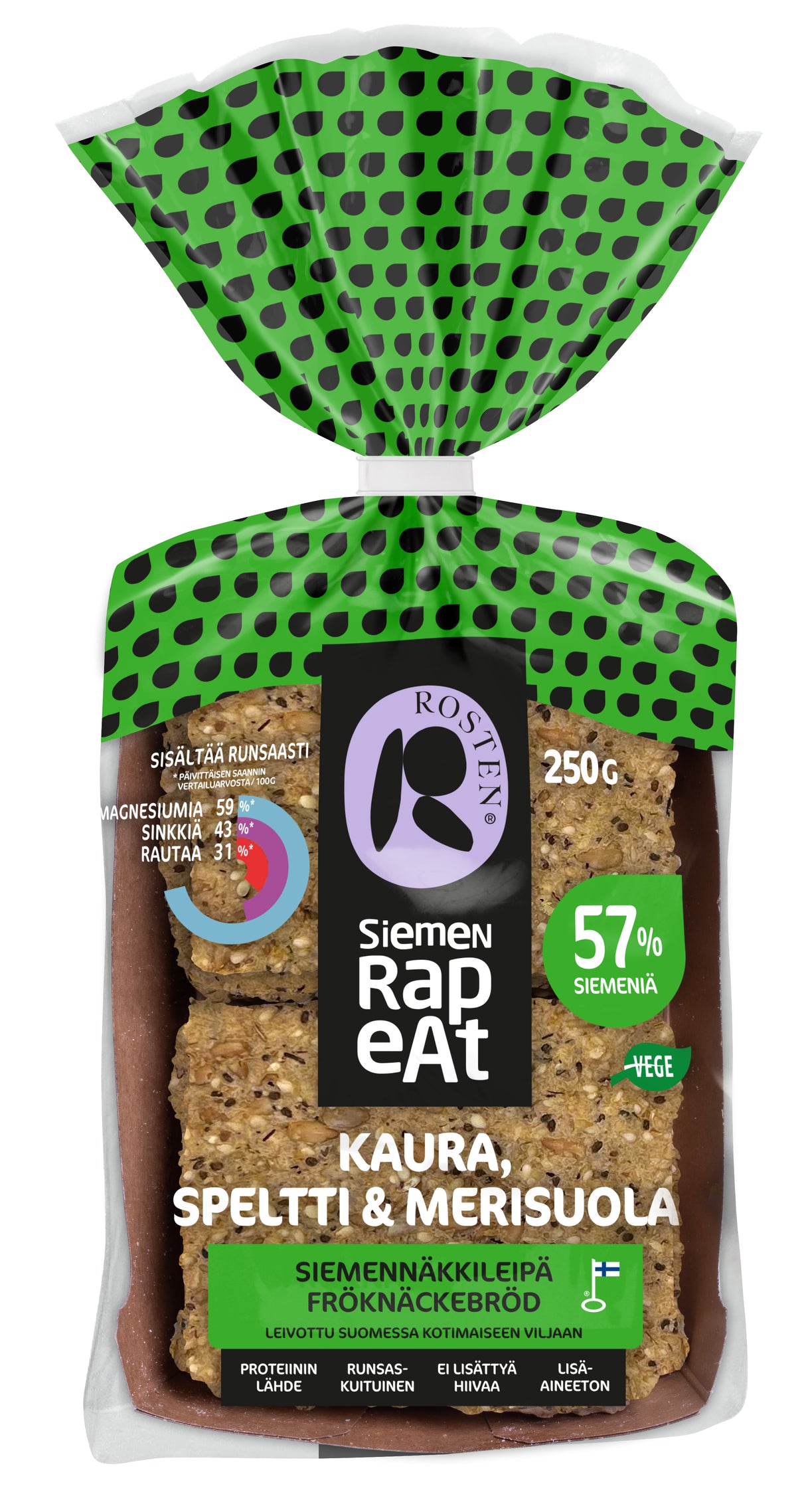 Rosten Kaura, speltti & merisuola siemennäkkileipä 12kpl 250g