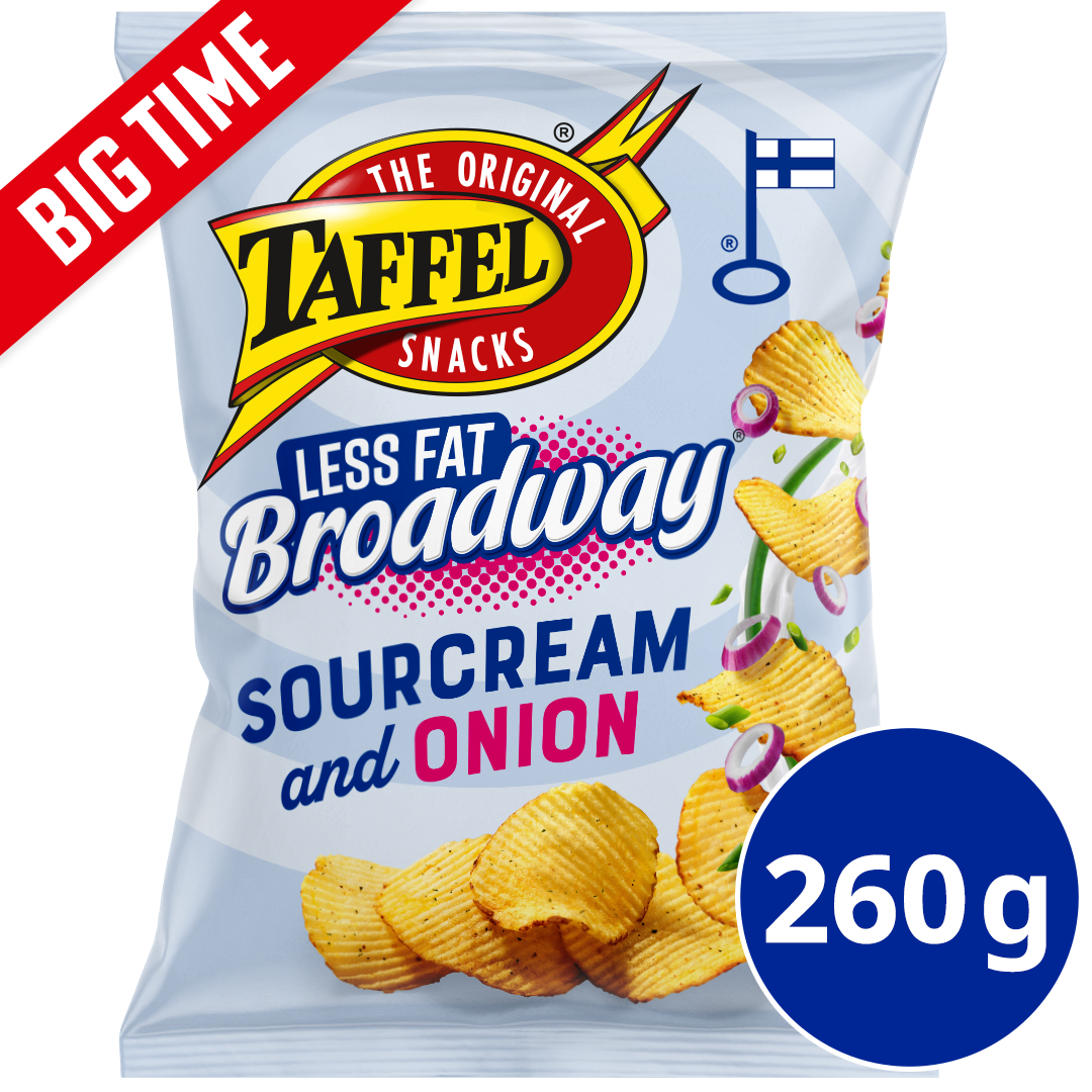 Taffel Broadway less fat sourcream & onion maustettu sipsi 260g