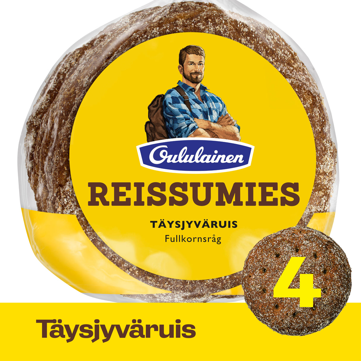 Oululainen Reissumies Täysjyväruis 4pcs 235g, wholegrain rye bread