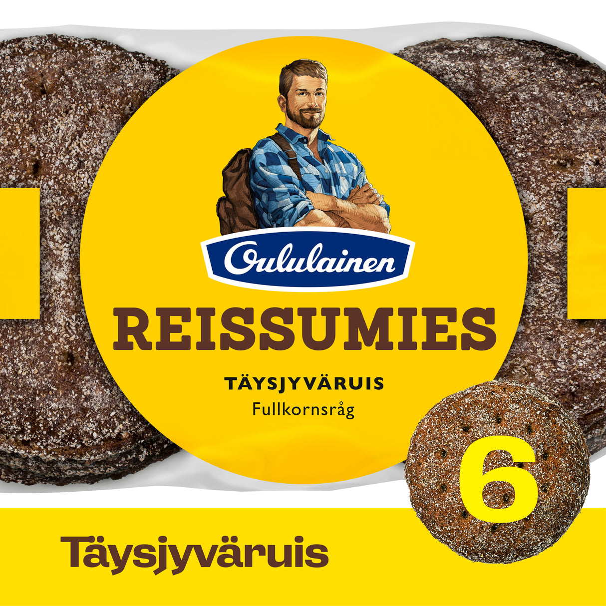 Oululainen Reissumies Täysjyväruis 6kpl 355g, täysjyväruisleipä