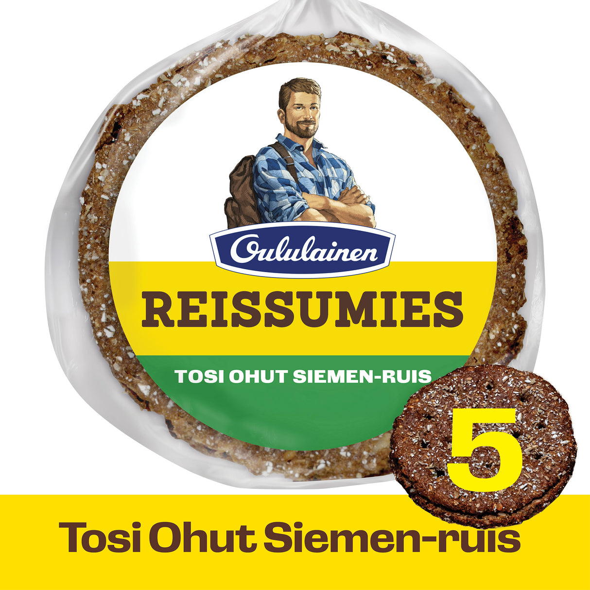 Oululainen Reissumies Tosi Ohut Siemen-ruis 5kpl 175g, täysjyväruisleipä