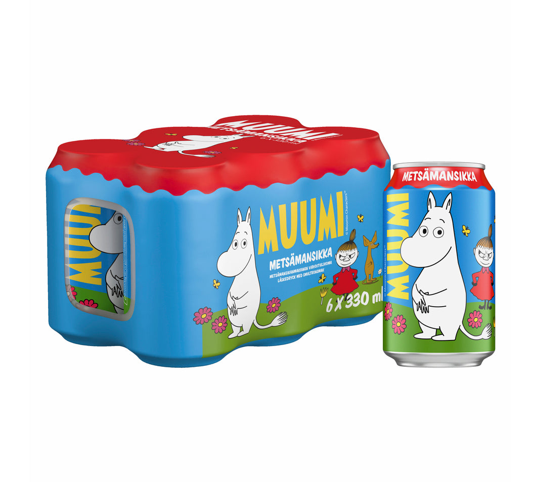 6-pack Muumi Metsämansikka virvoitusjuoma tölkki 0,33 L