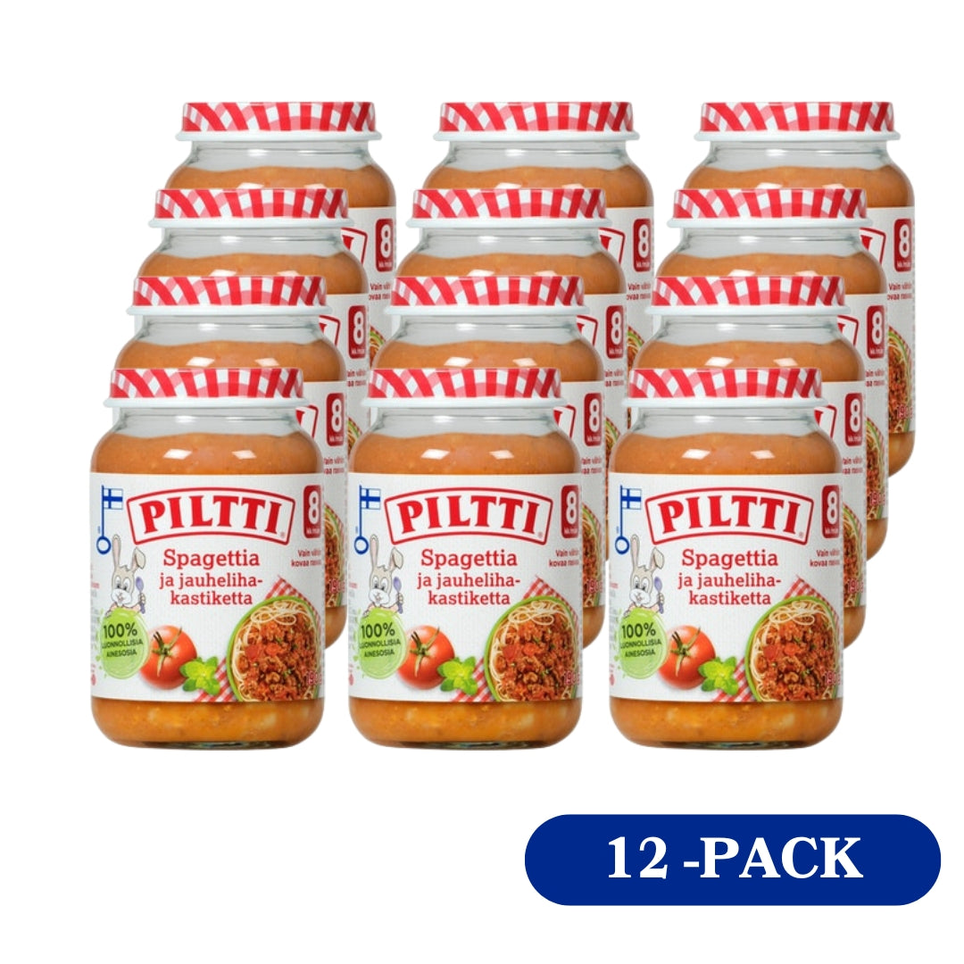 12 x Piltti 190g Spagettia ja jauhelihakastiketta lastenateria 8kk