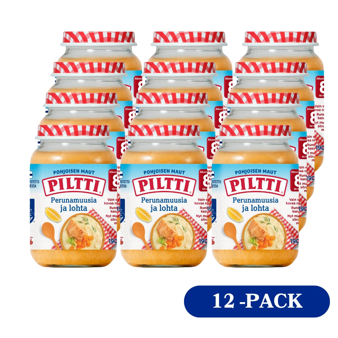 Piltti Norra smaker 190g Potatismos och lax barnmåltid 8 månader 12ST SPARPAKET