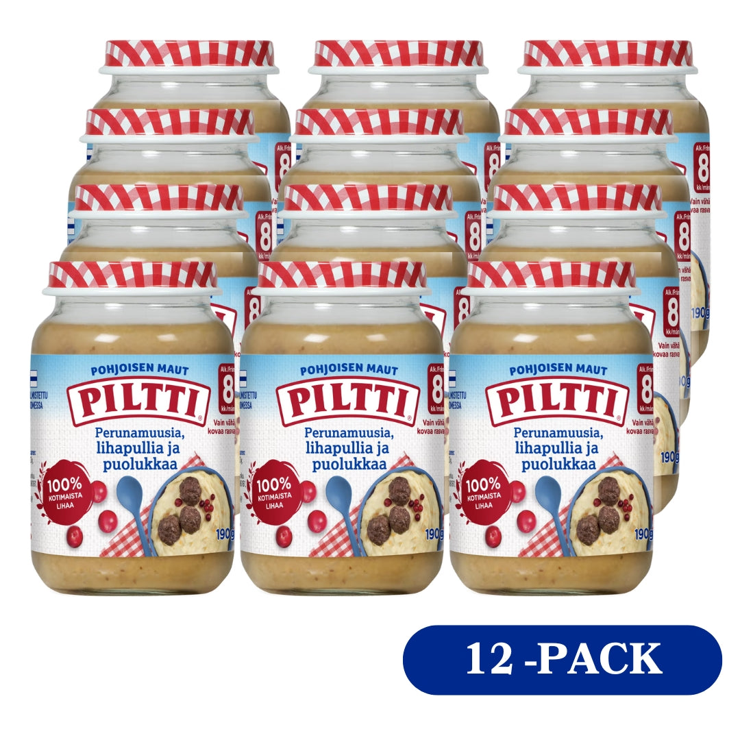 12 x Piltti Northern Flavors 190g Mashed Potatoes Meatballs and Lingonberry Baby Meal 8 Months
