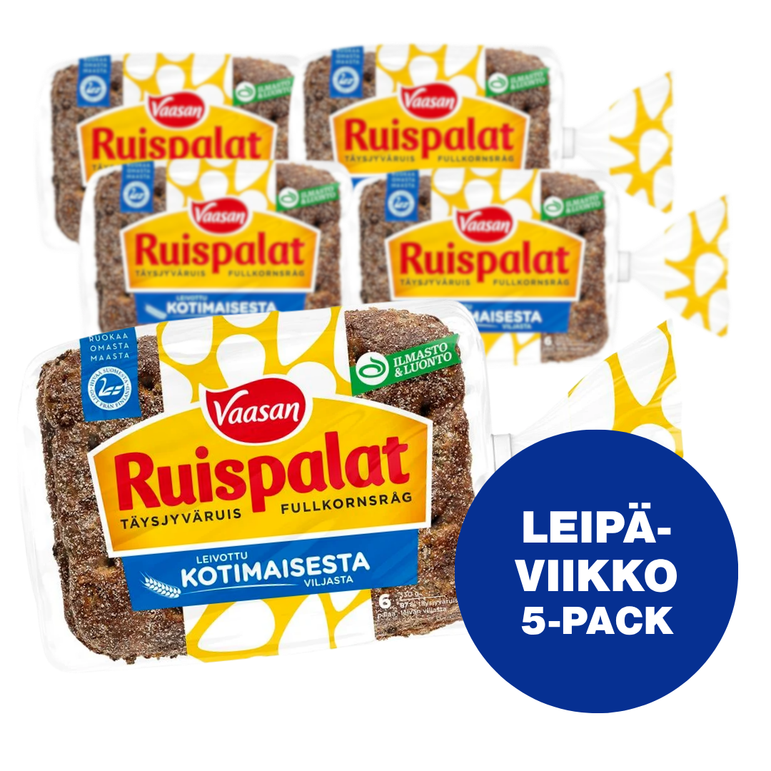5-PACK Vaasan Ruispalat 330 g 6 kpl revitty täysjyväruisleipä