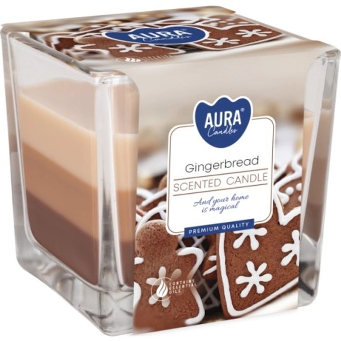 Aura Gingerbread Scented Scented Glass Candle tricolor