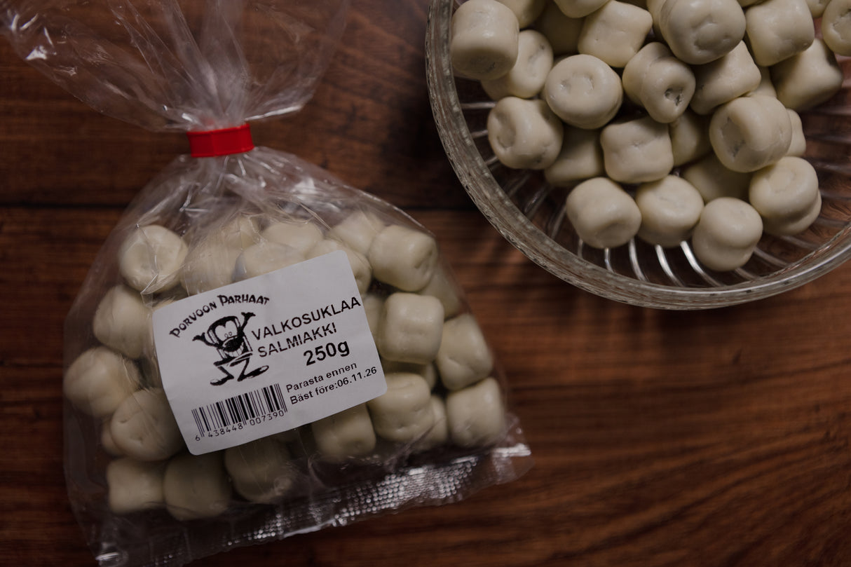 Porvoon parhaat Valkosuklaakuorrutteinen salmiakkilakritsi 250g