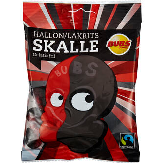 BUBS Skalle Hallon / lakrits 90g dödskalleformad