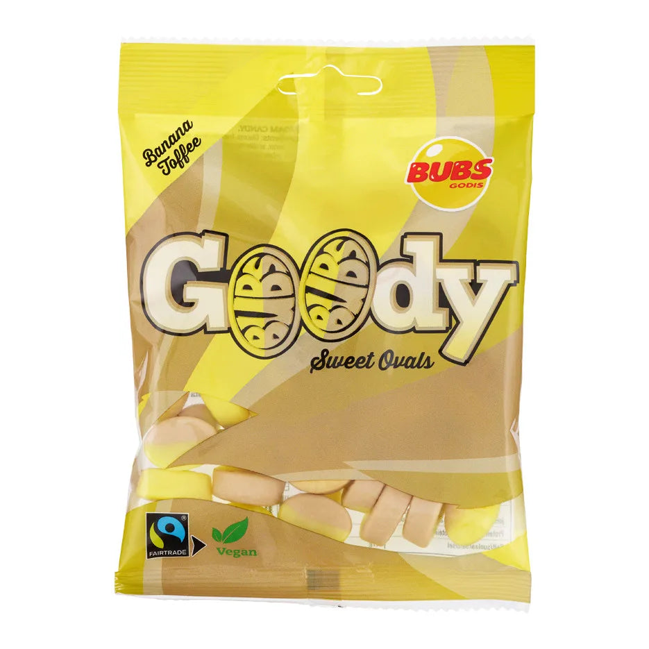 BUBS Goody Banaani / toffee 90 g ovaalinmuotoinen vaahtomakeinen
