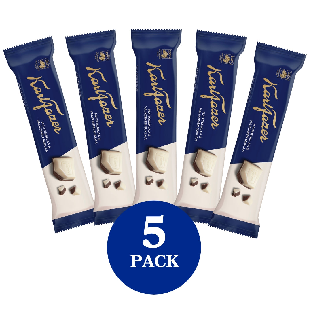 Karl Fazer milk chocolate and white chocolate bar 38g 5-PACK