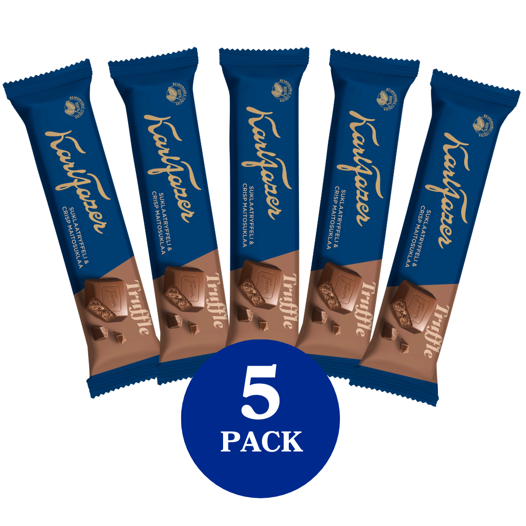 Karl Fazer maitosuklaapatukka suklaatryffelitäyteellä ja crispeillä 37g 5-PACK