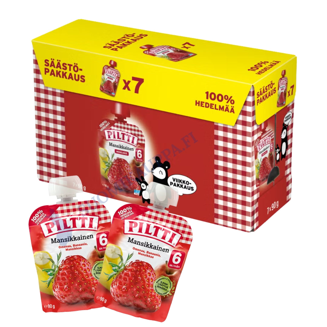 Piltti 7x90g Mansikkainen 100 % hedelmää 6kk annospussi