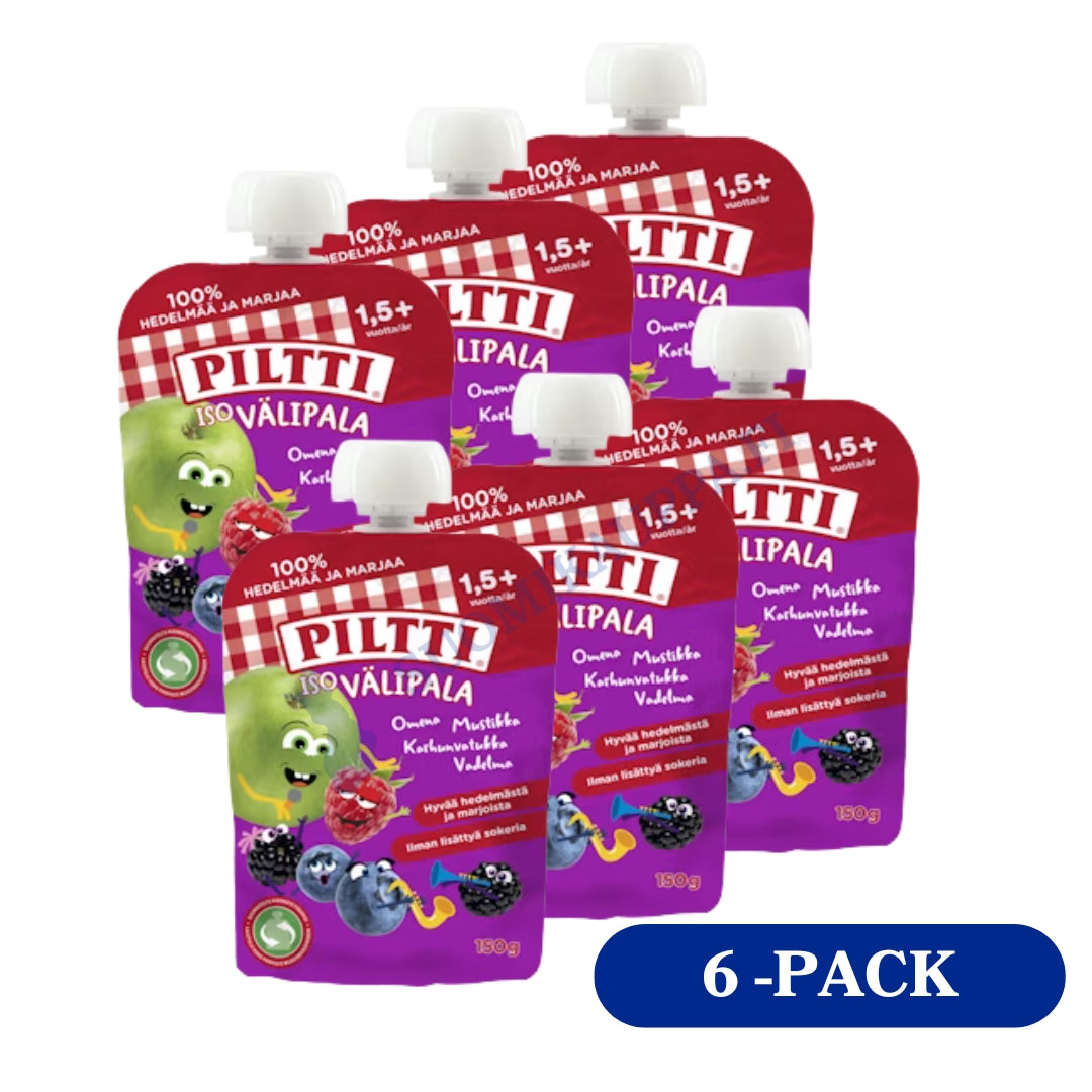 6 x Piltti Iso välipala 150g 1,5+ vuotta omena mustikka karhunvatukka vadelma