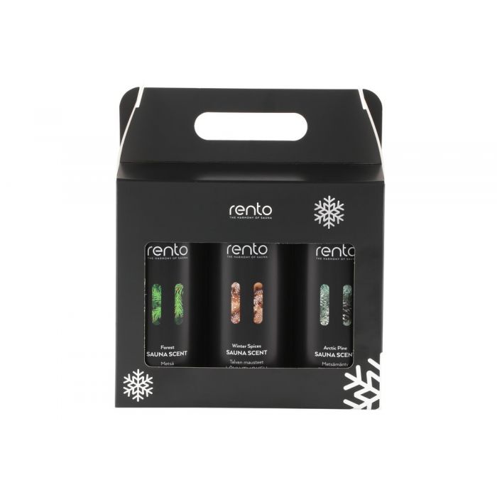 Rento Löylytuoksu presentförpackning Vinterns kryddor, Skog och Skogsgran 3 × 400 ml BEGRÄNSAD UPPLAGA