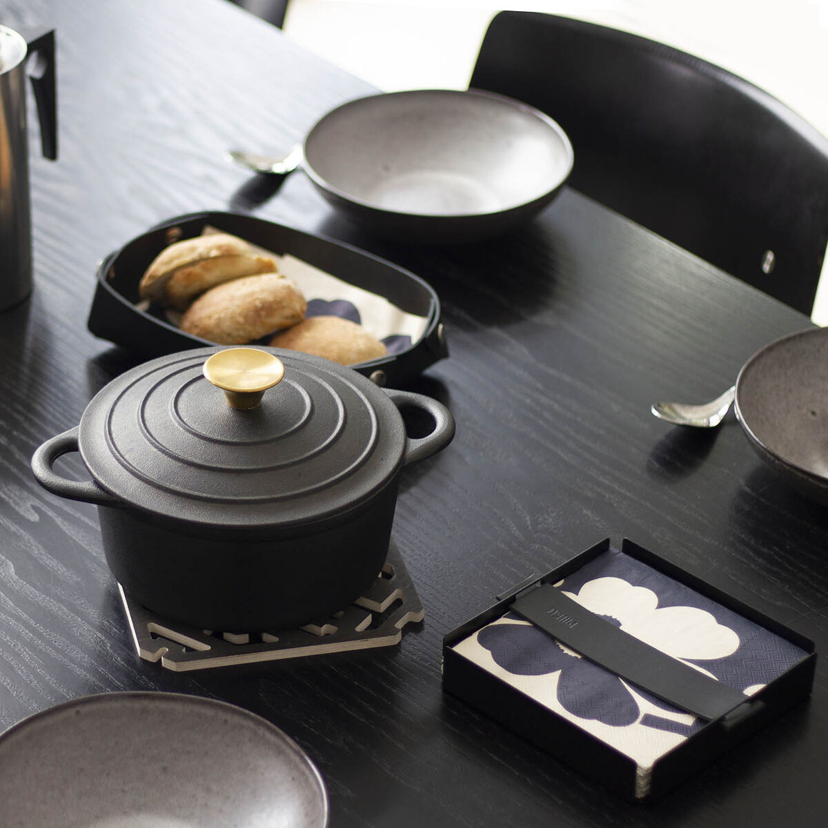 Miiko Large Napkin Holder with Black Leather Strap