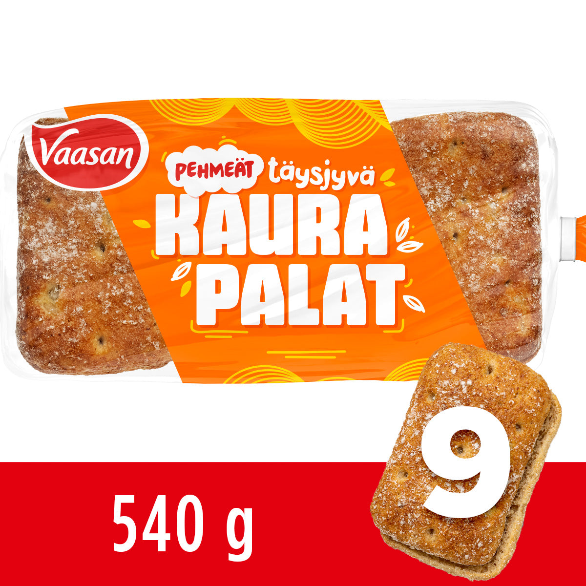 Vaasan Pehmeät Kaurapalat 540g 9pcs Wholegrain Oat portion bread