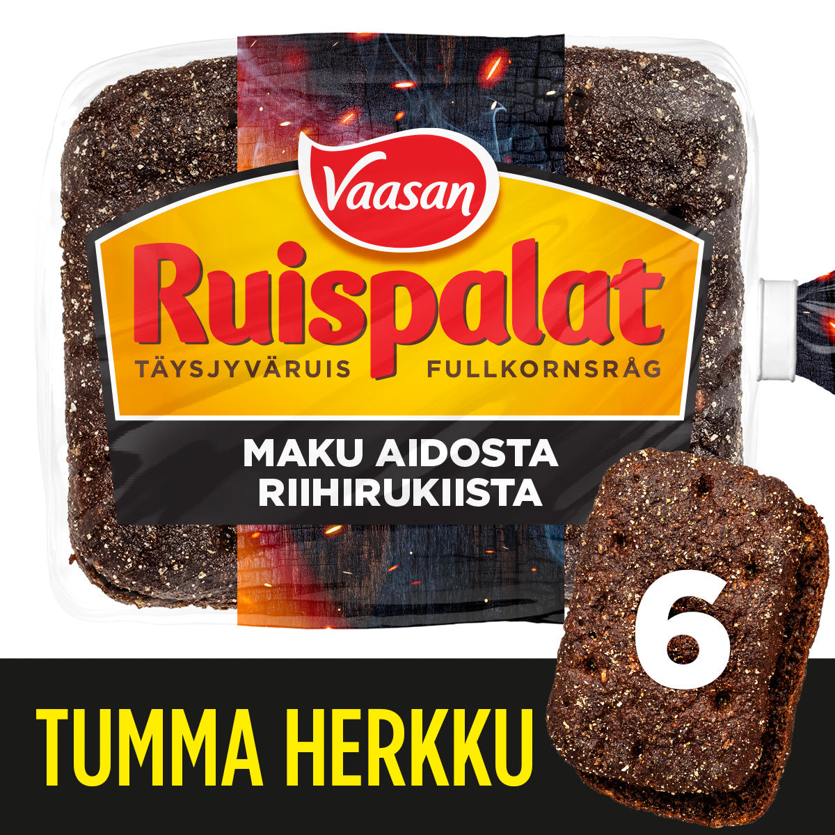 Vaasan Ruispalat Tumma Herkku 300g 6 kpl täysjyväruisleipä