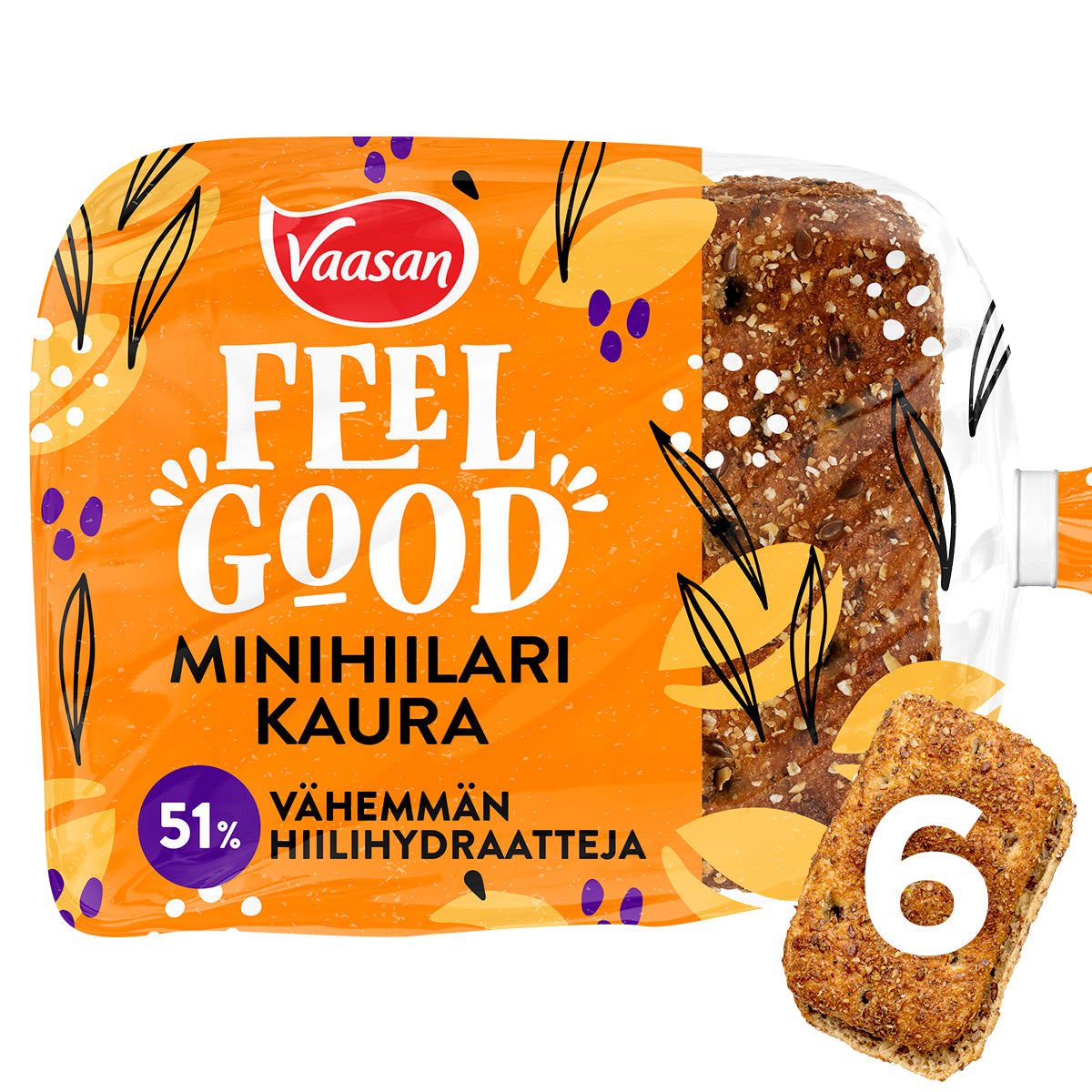 Vaasan Feel Good Minihiilari Havre 300g 6 st lågkolhydrat havrebröd