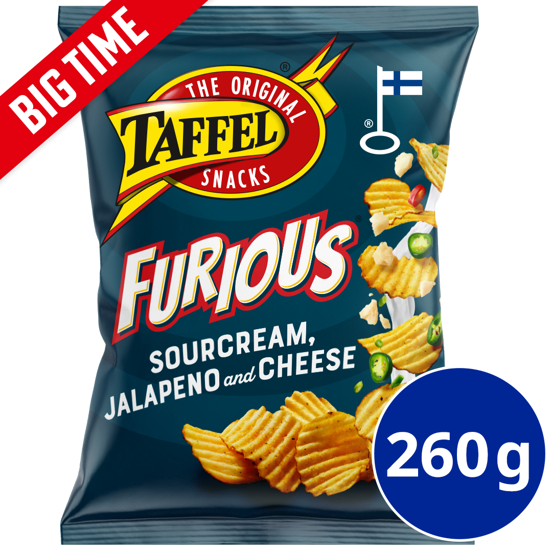 Taffel Furious sourcream chili jalapeno & cheese kryddad chips 260g