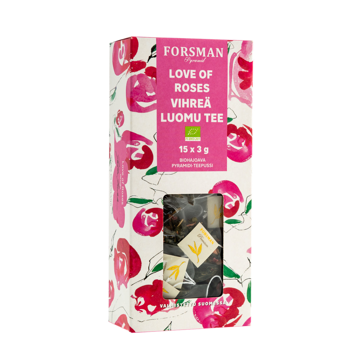 Forsman Pyramid Love of Roses Green flavored organic pyramid tea 15x3 g