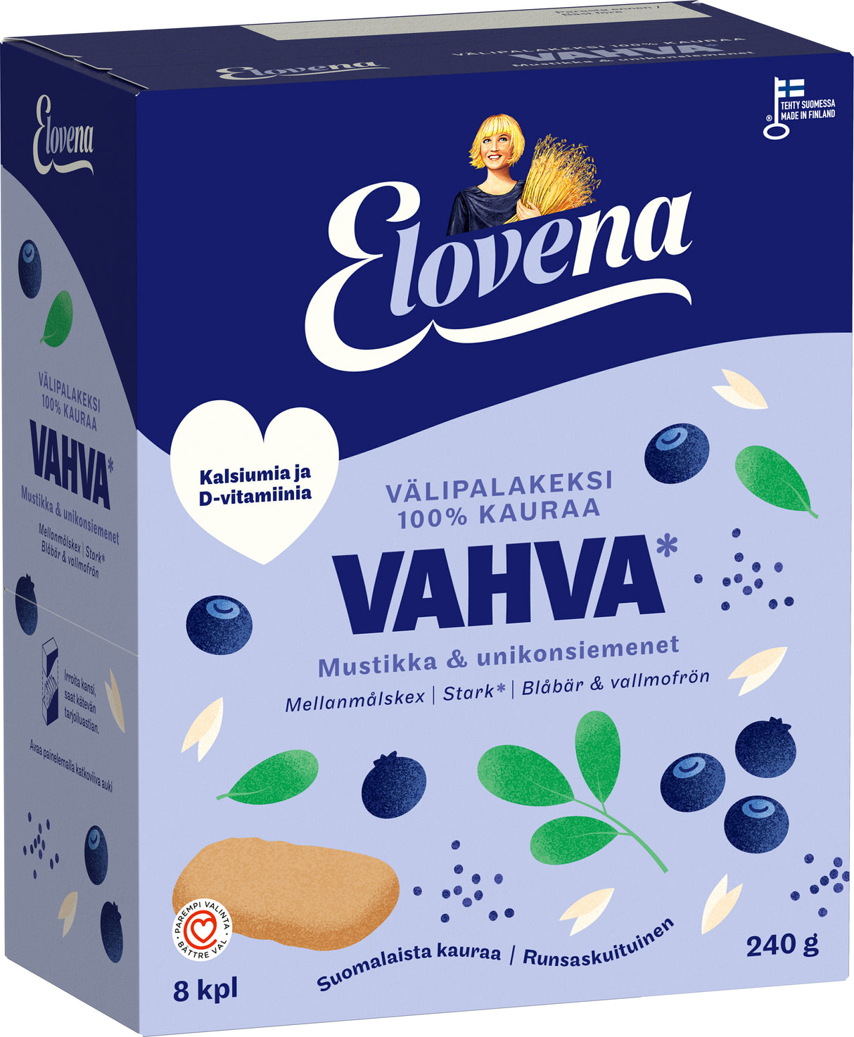 Elovena 8x30g strong blueberry & poppy seeds wholegrain snack biscuit