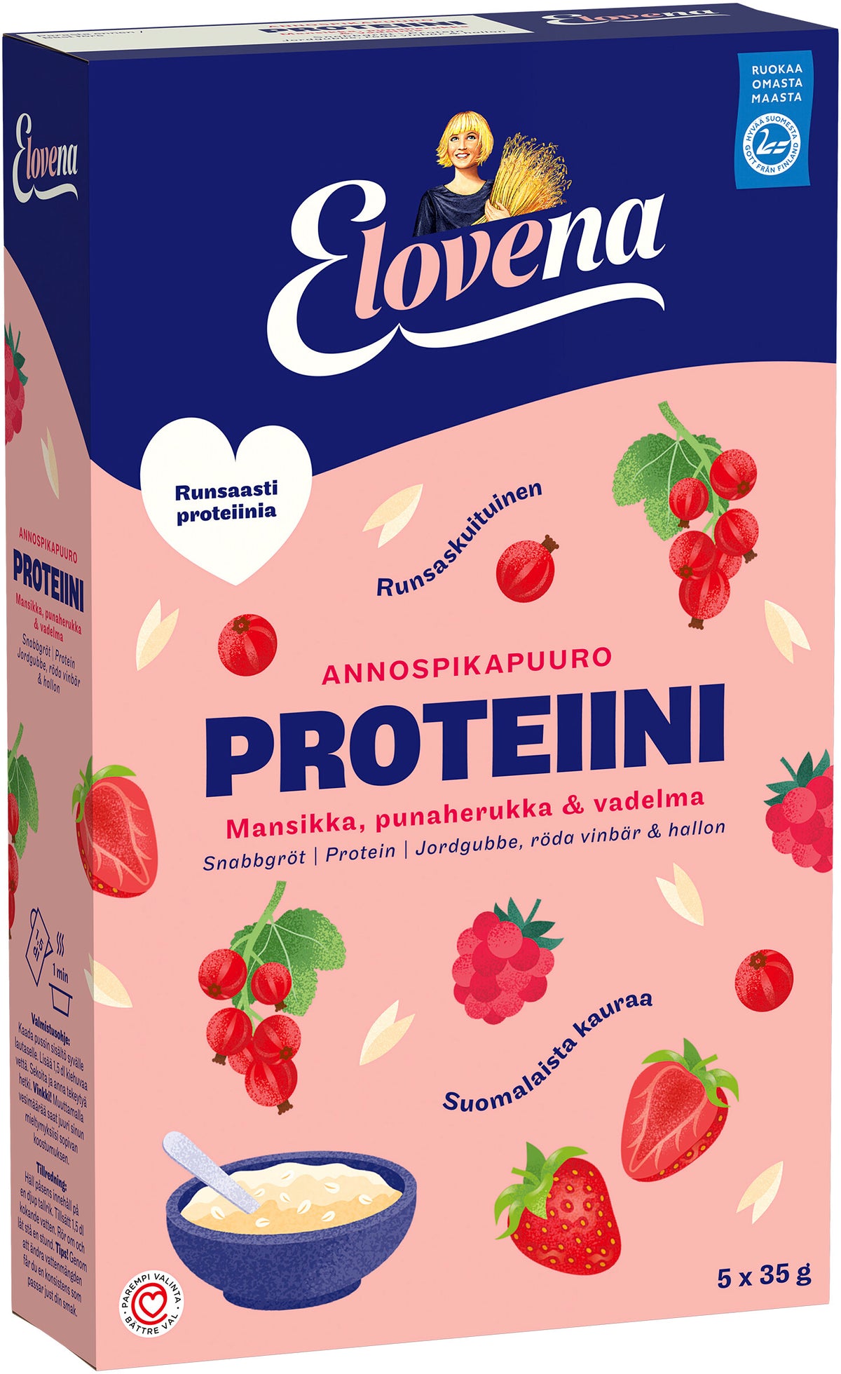 Elovena 175g proteiini mansikka, punaherukka & vadelma annospikapuuro