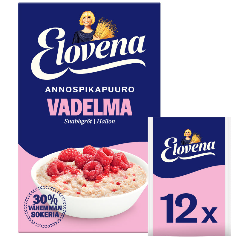 Elovena 420g vadelma vähemmän sokeria annospikapuuro