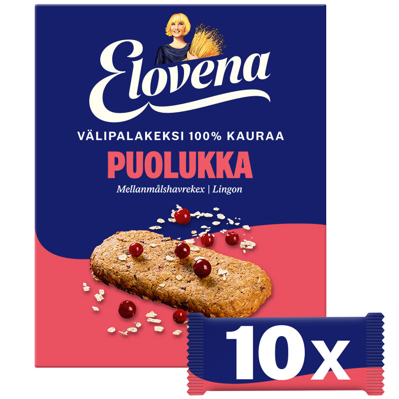 Elovena 10X30g kaura-puolukka täysjyvä välipalakeksi 100% kauraa