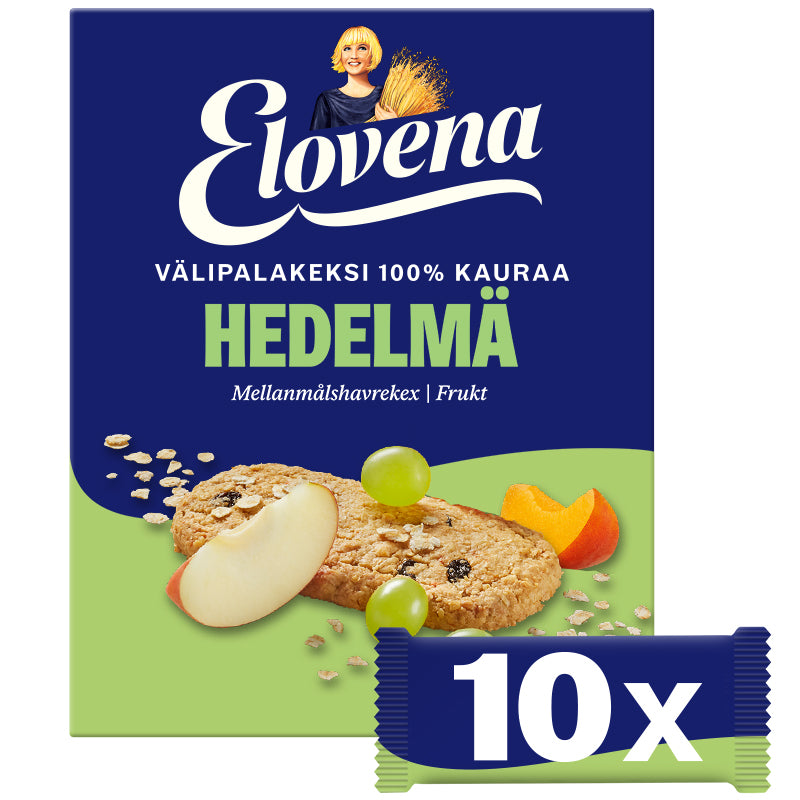 Elovena 10x30g kaura-hedelmä täysjyvä välipalakeksi 100% kauraa