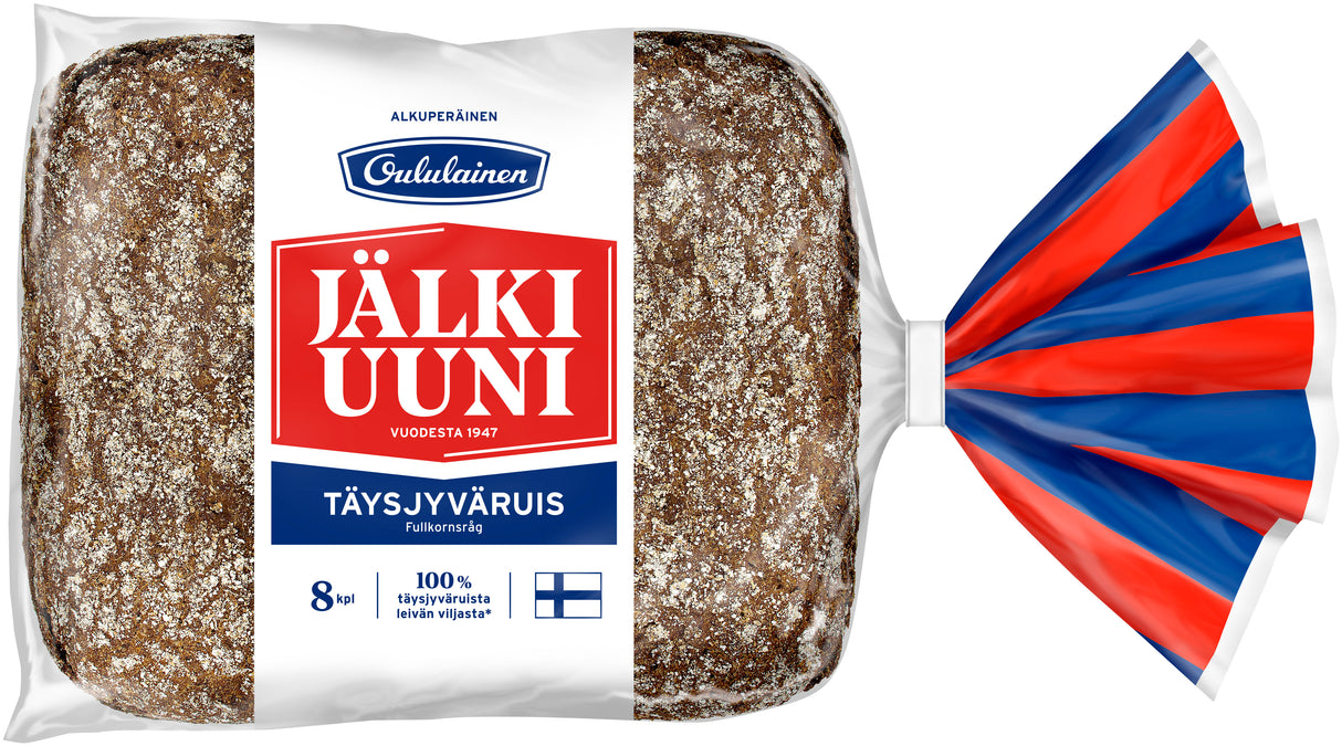 Oululainen Jälkiuuni Fullkornsrye 8st 480g, fullkornsryebröd