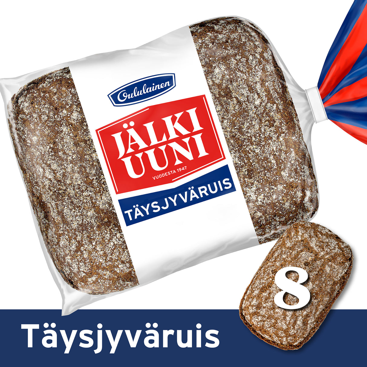 Oululainen Jälkiuuni Fullkornsrye 8st 480g, fullkornsryebröd