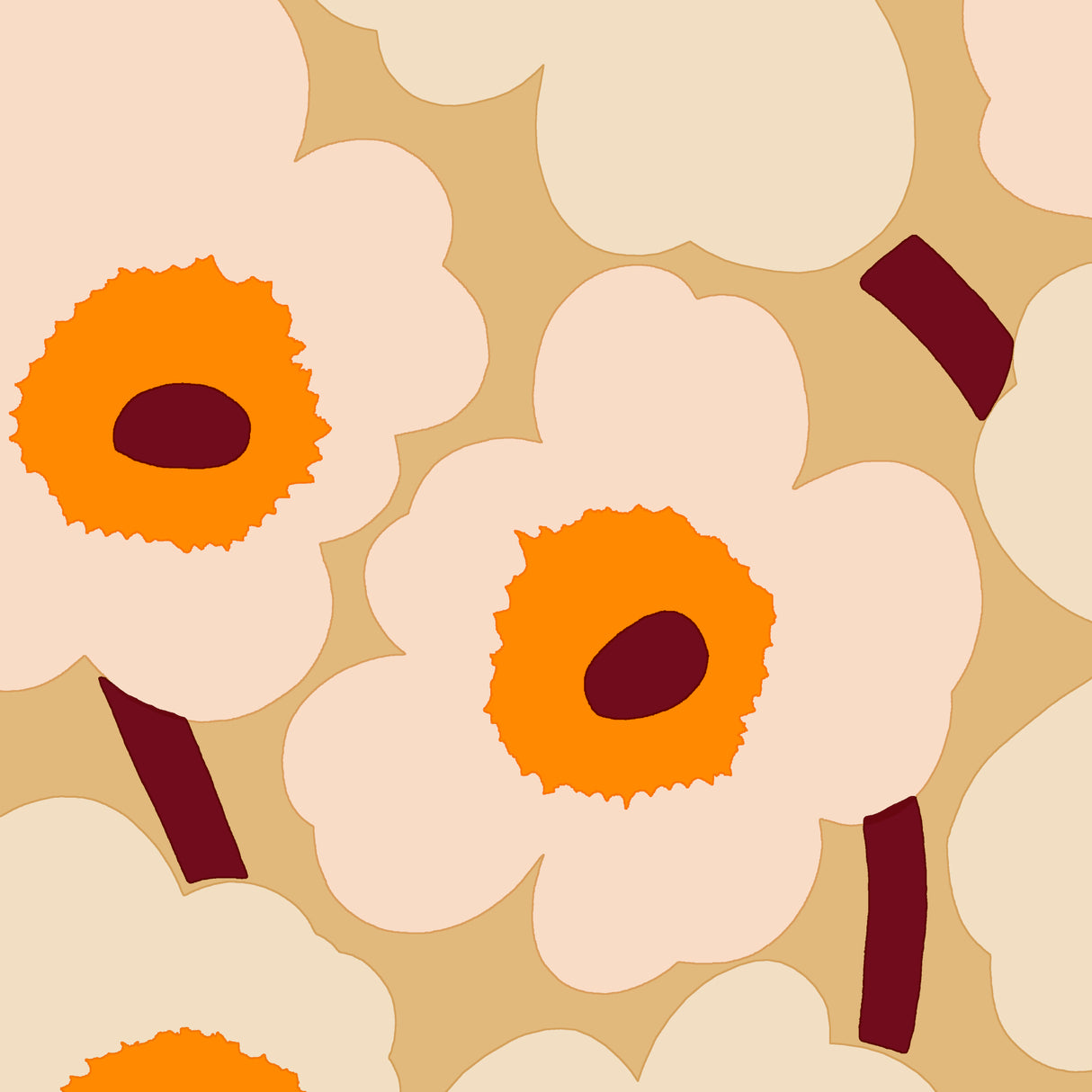 Marimekko Unikko beige orange napkin 20pcs/33cm