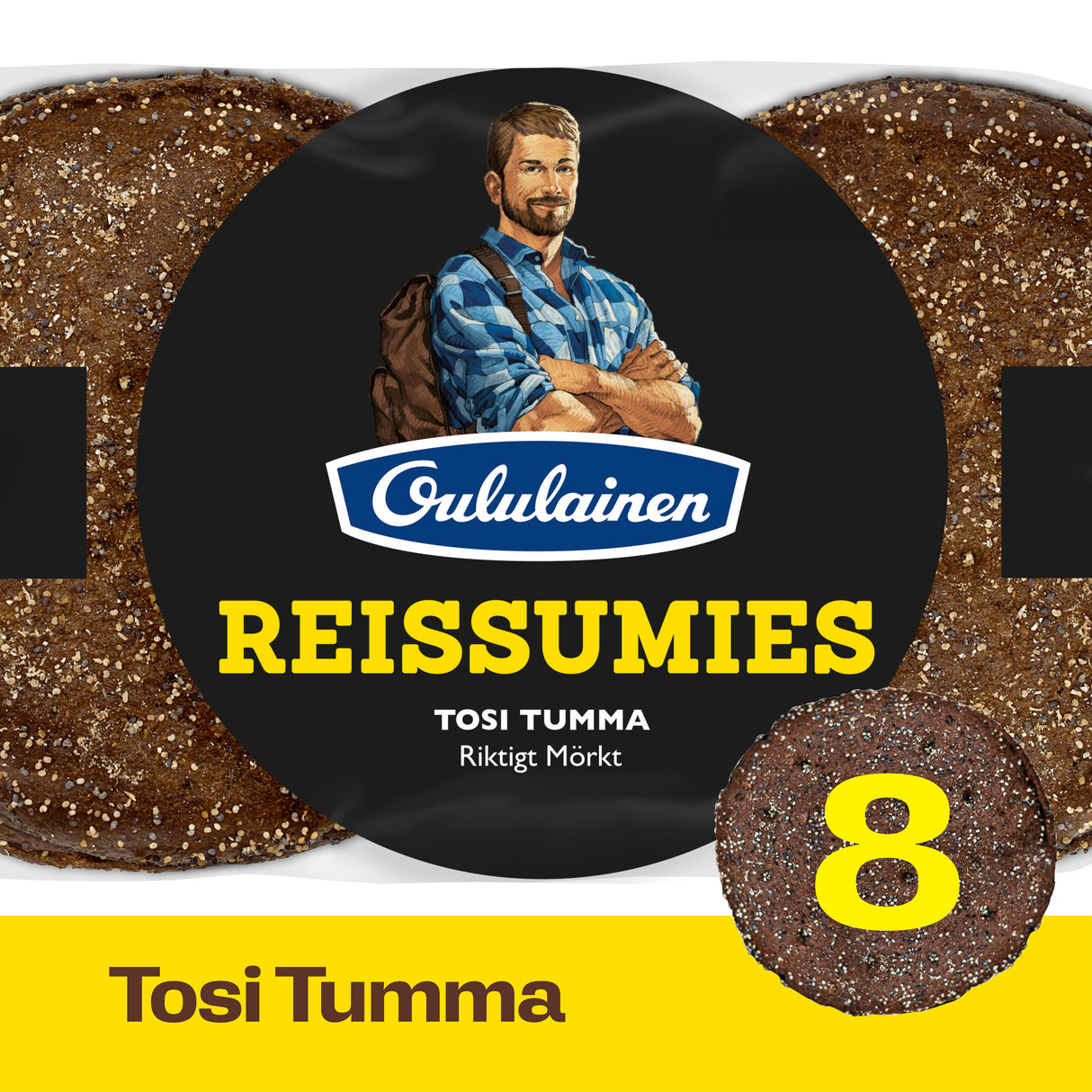 Oululainen Reissumies Tosi Tumma 8st 560g, fullkornsrye bröd