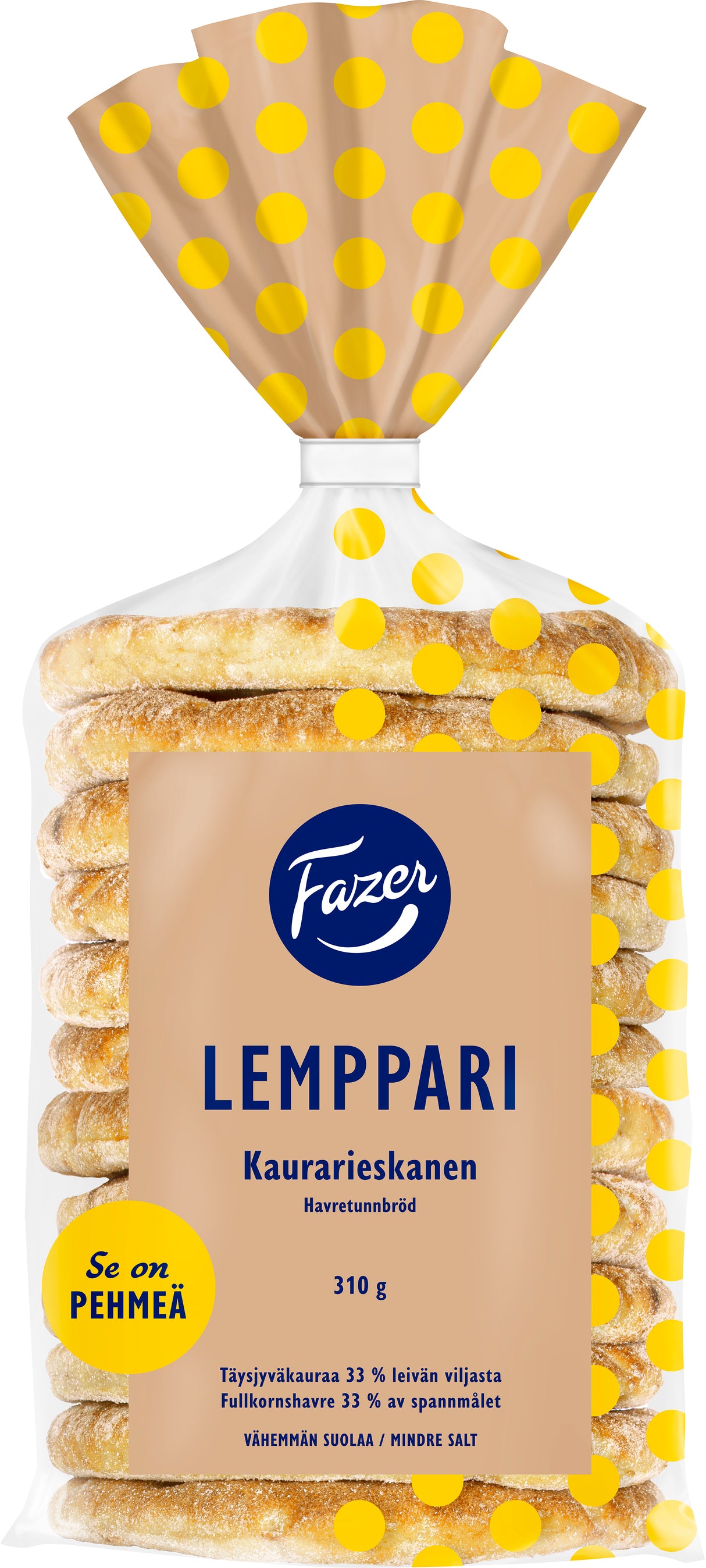 Fazer Lemppari Kaurarieskanen 12pcs 310g, thin oat-wheat bread