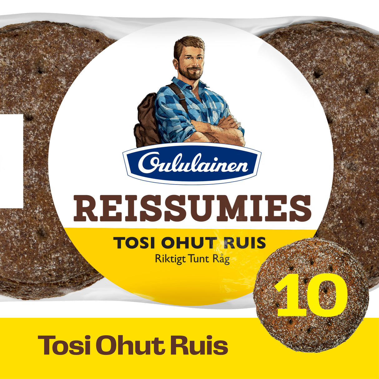 Oululainen Reissumies Riktigt Tunn Råg 10st 350g, fullkornsrye bröd