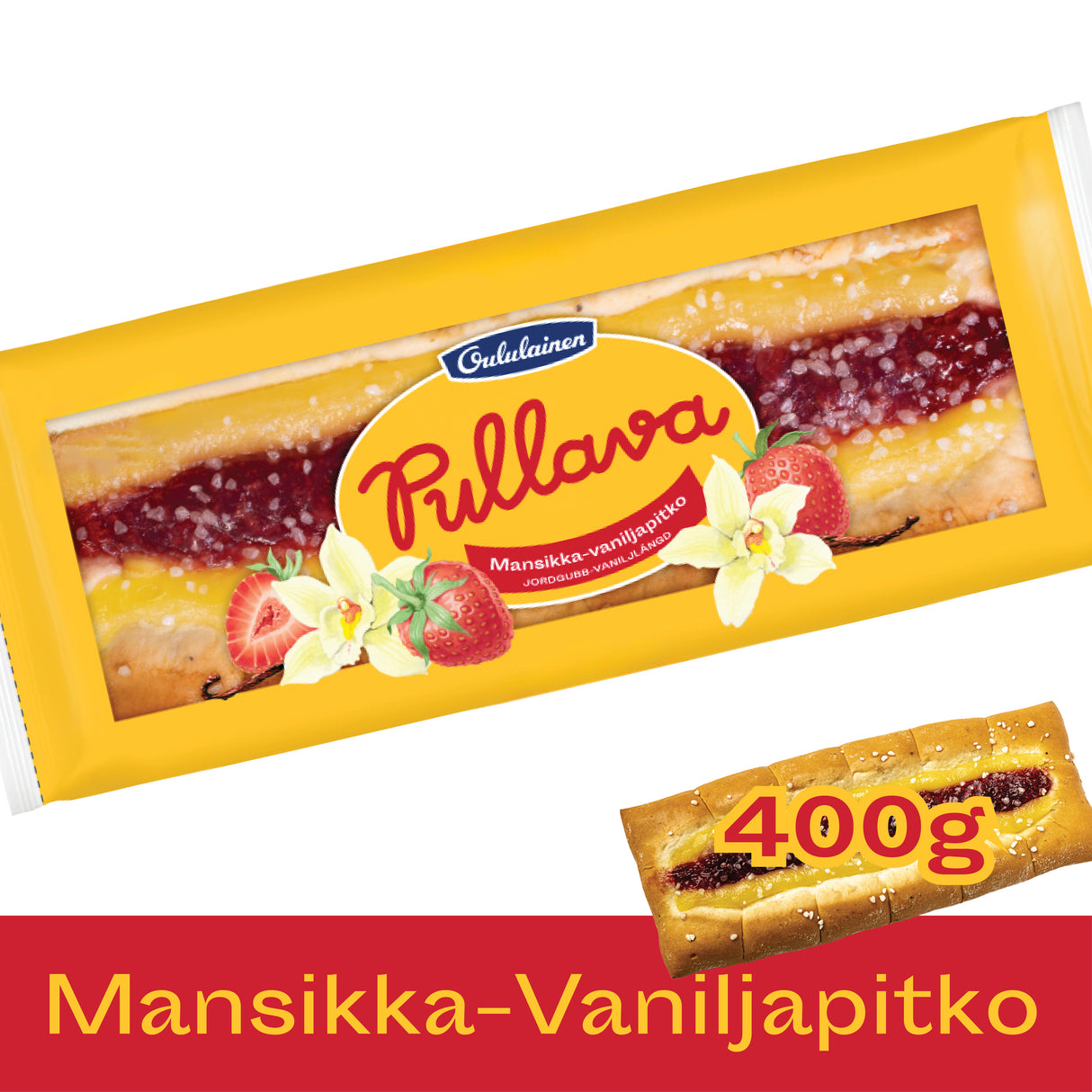 Oululainen Pullava Mansikka-Vaniljapitko 400g