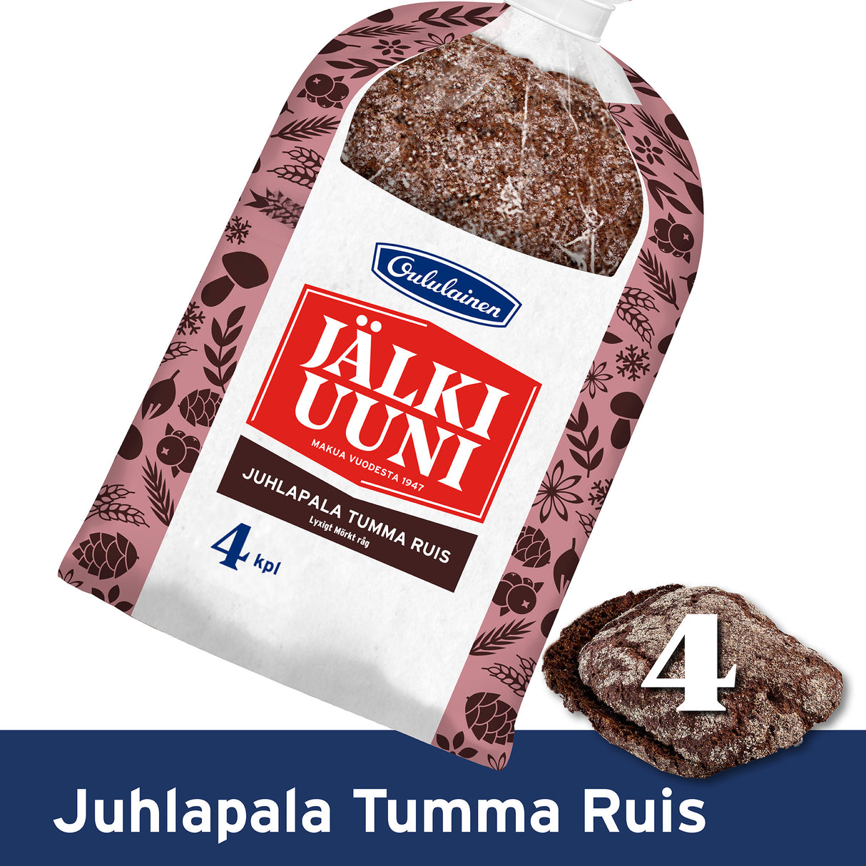 Oululainen Jälkiuuni Juhlapala Tumma ruis 4kpl 230g