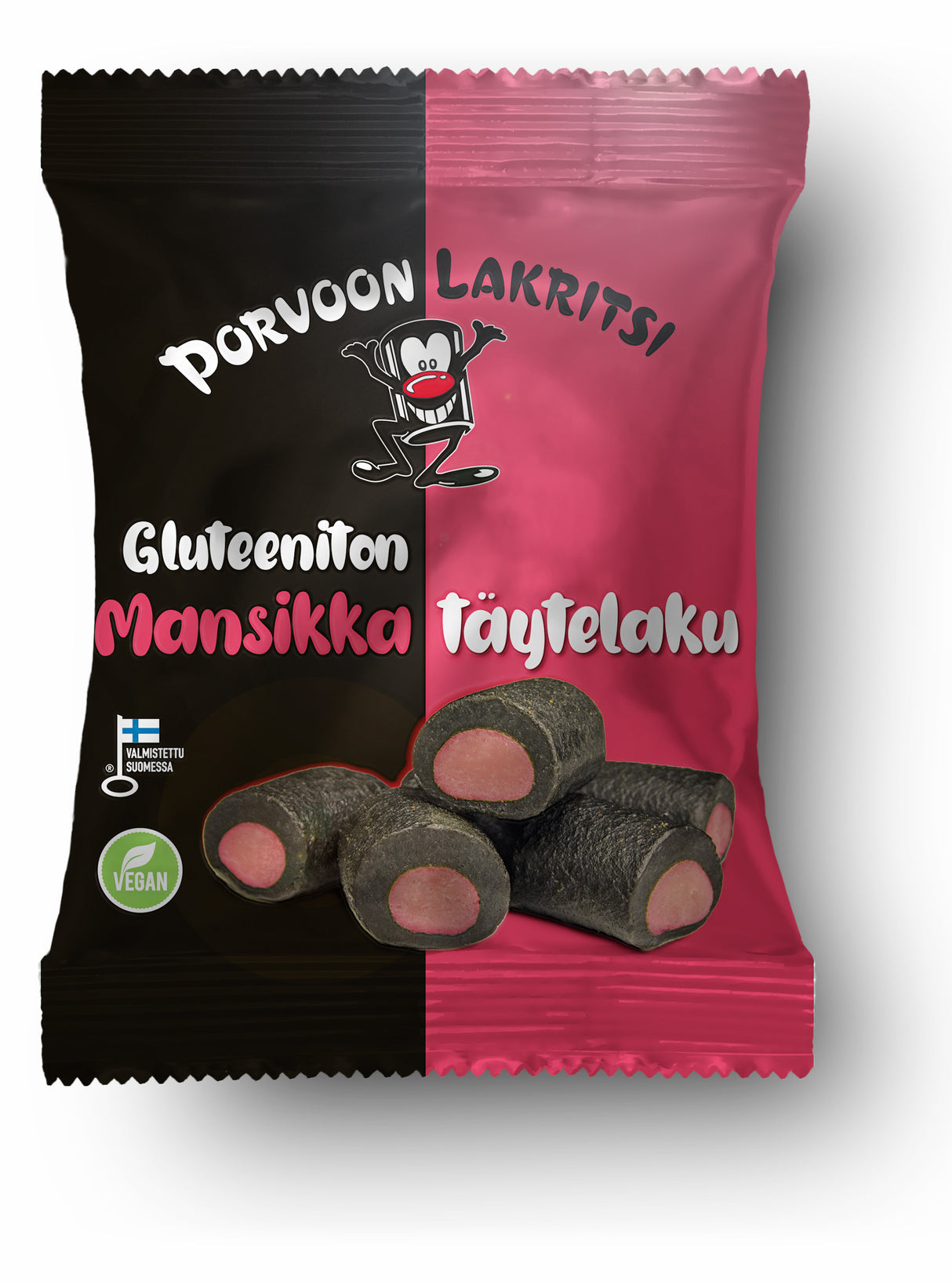 Porvoon Lakritsi Gluteeniton täytelakritsi mansikka 150g mansikanmakuinen täytelakritsi