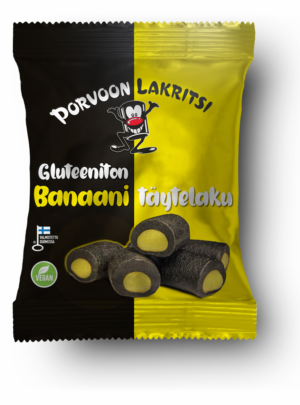 Porvoon Lakritsi Gluteeniton täytelakritsi banaani150g banaaninmakuinen täytelakritsi