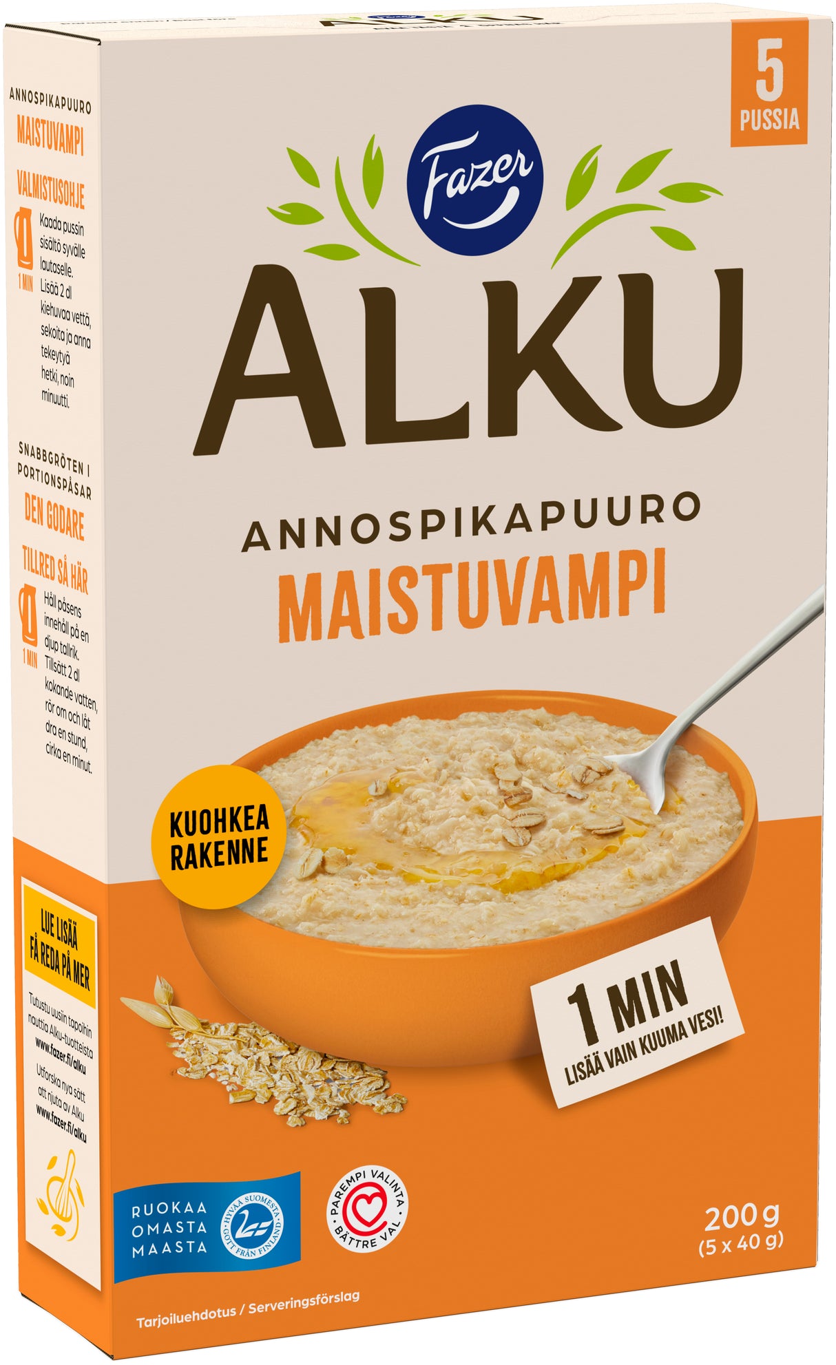 Fazer Alku Tastier single-serving instant oat porridge 200 g (5 × 40 g)