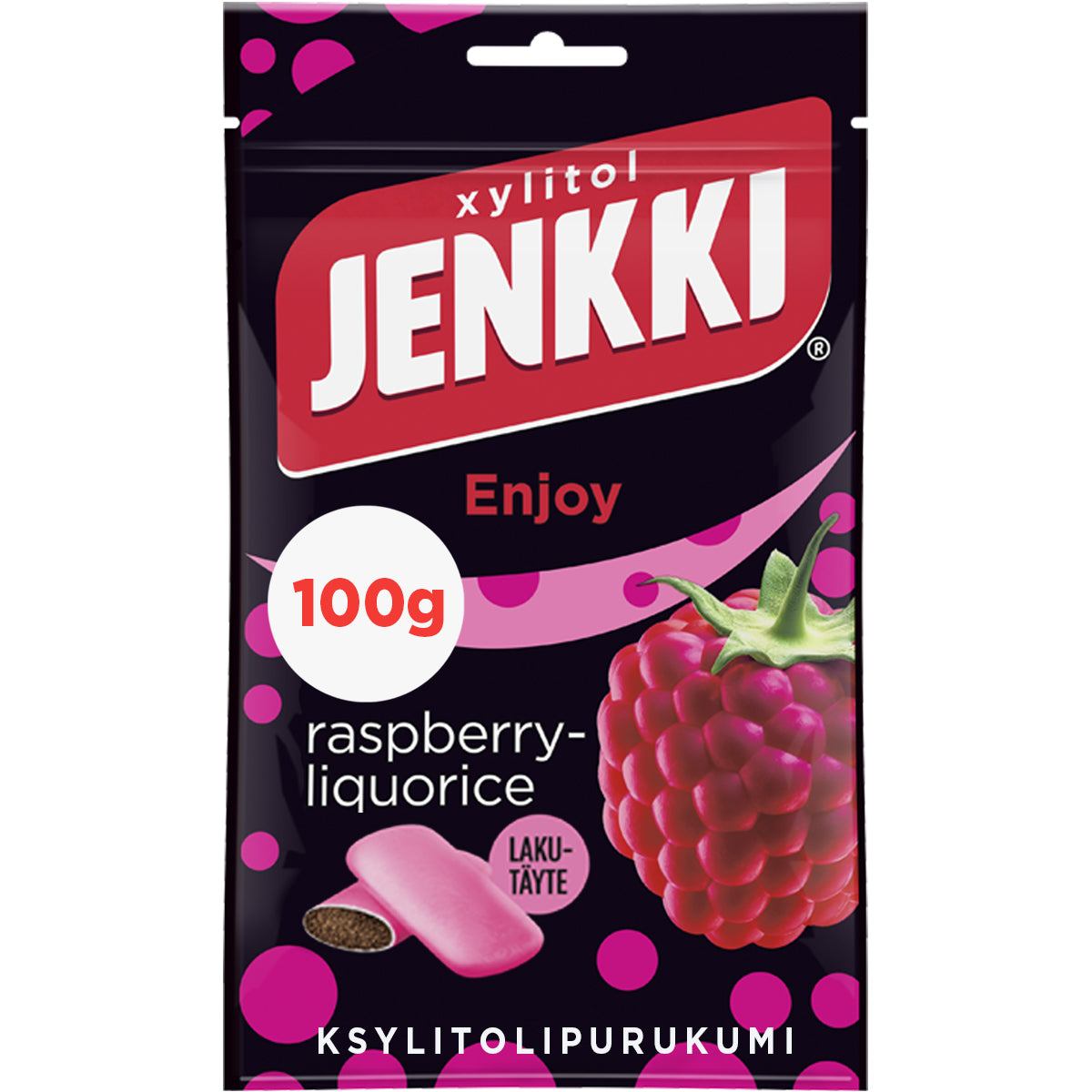 Jenkki Enjoy Raspberry-Liquorice xylitol chewing gum 100g