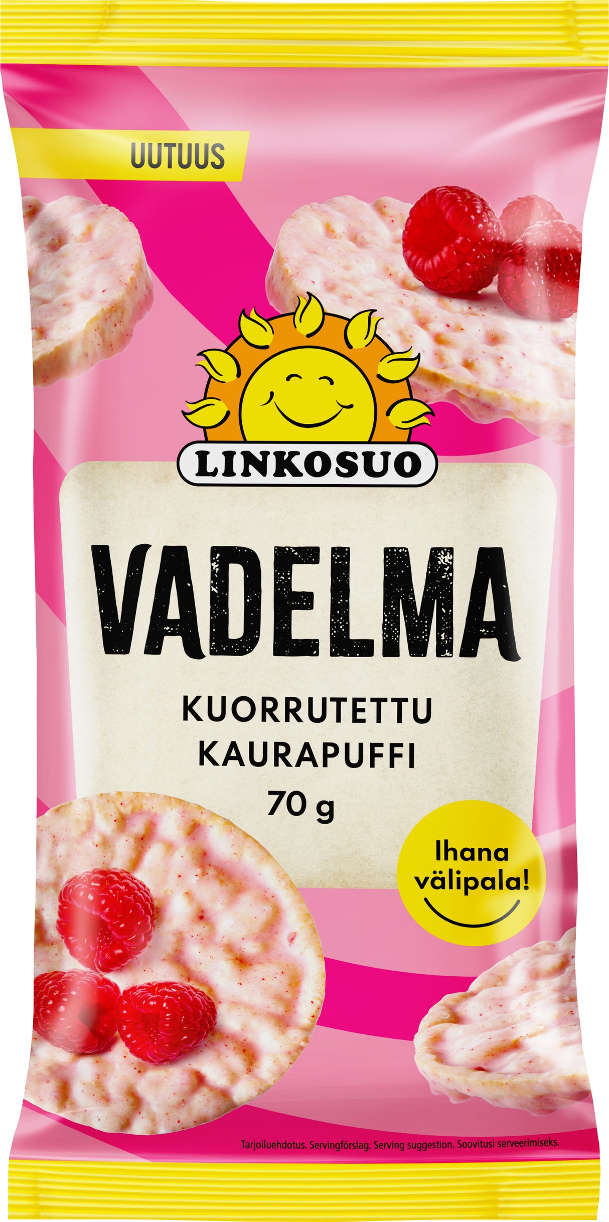 Linkosuo kuorrutettu kaurapuffi vadelma 70g