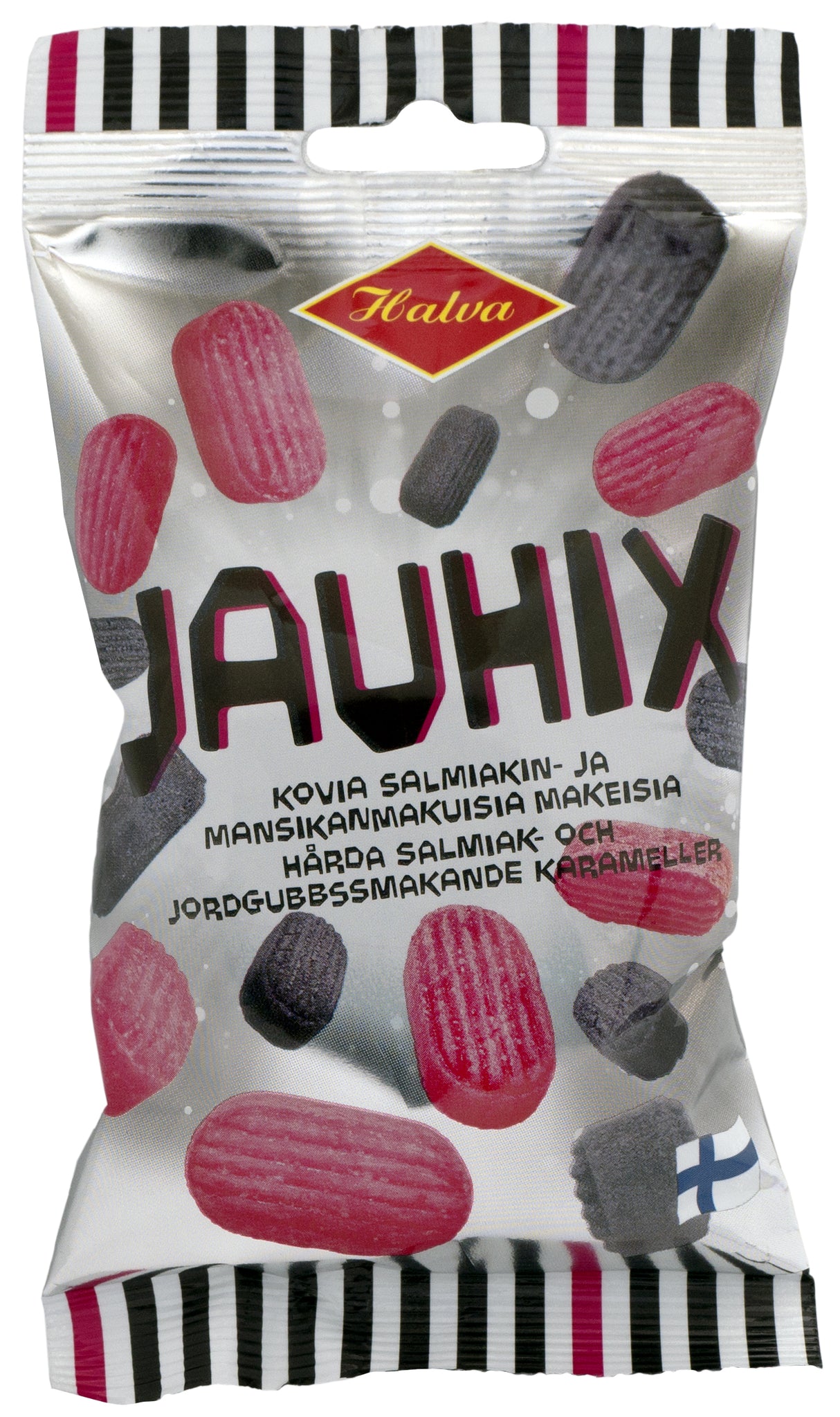 Halva Jauhix 100 g hard salmiac and strawberry flavoured sweets