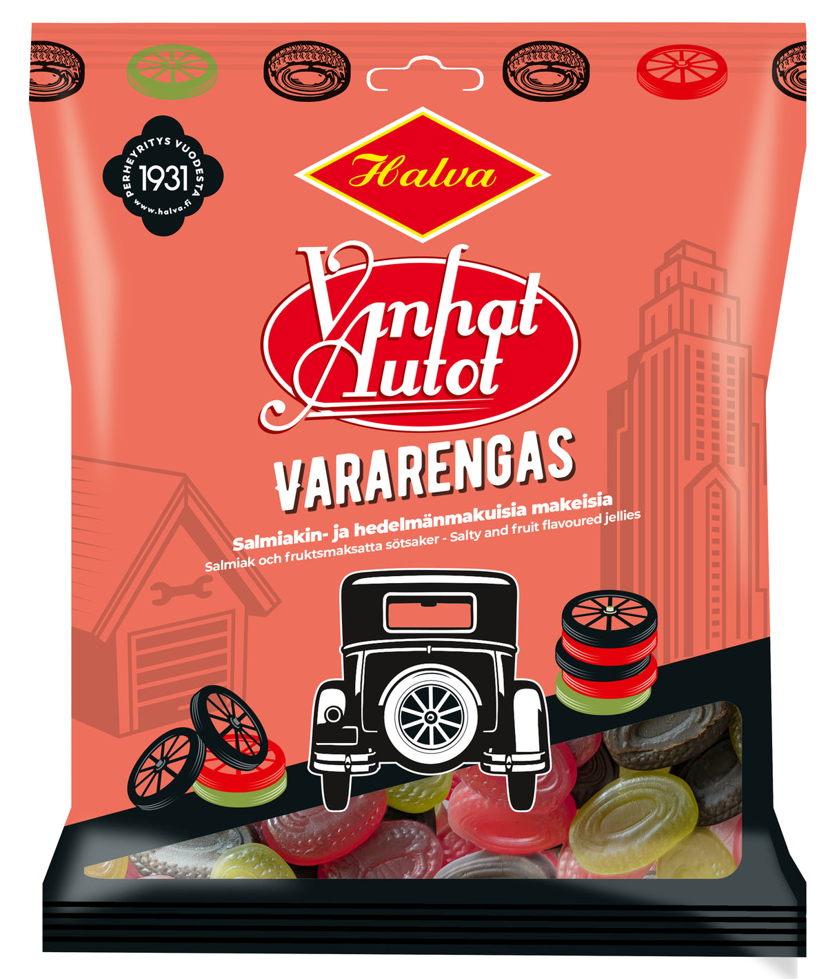 Halva Old Cars Spare tire Salty and fruit flavoured jellies 120g