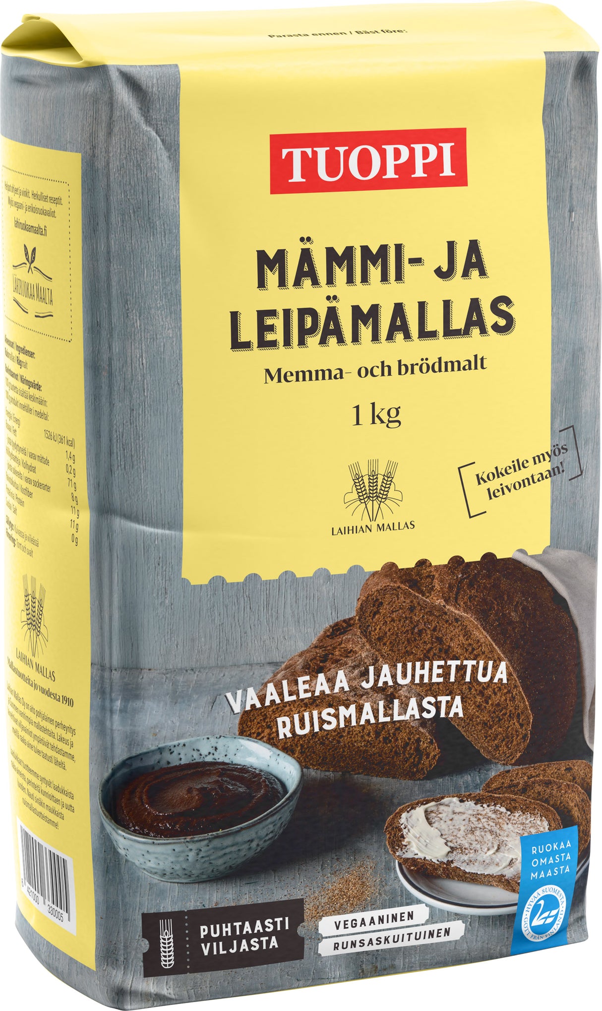 Tuoppi Mämmi- och brödmalt vegansk, fiberrik 1 kg