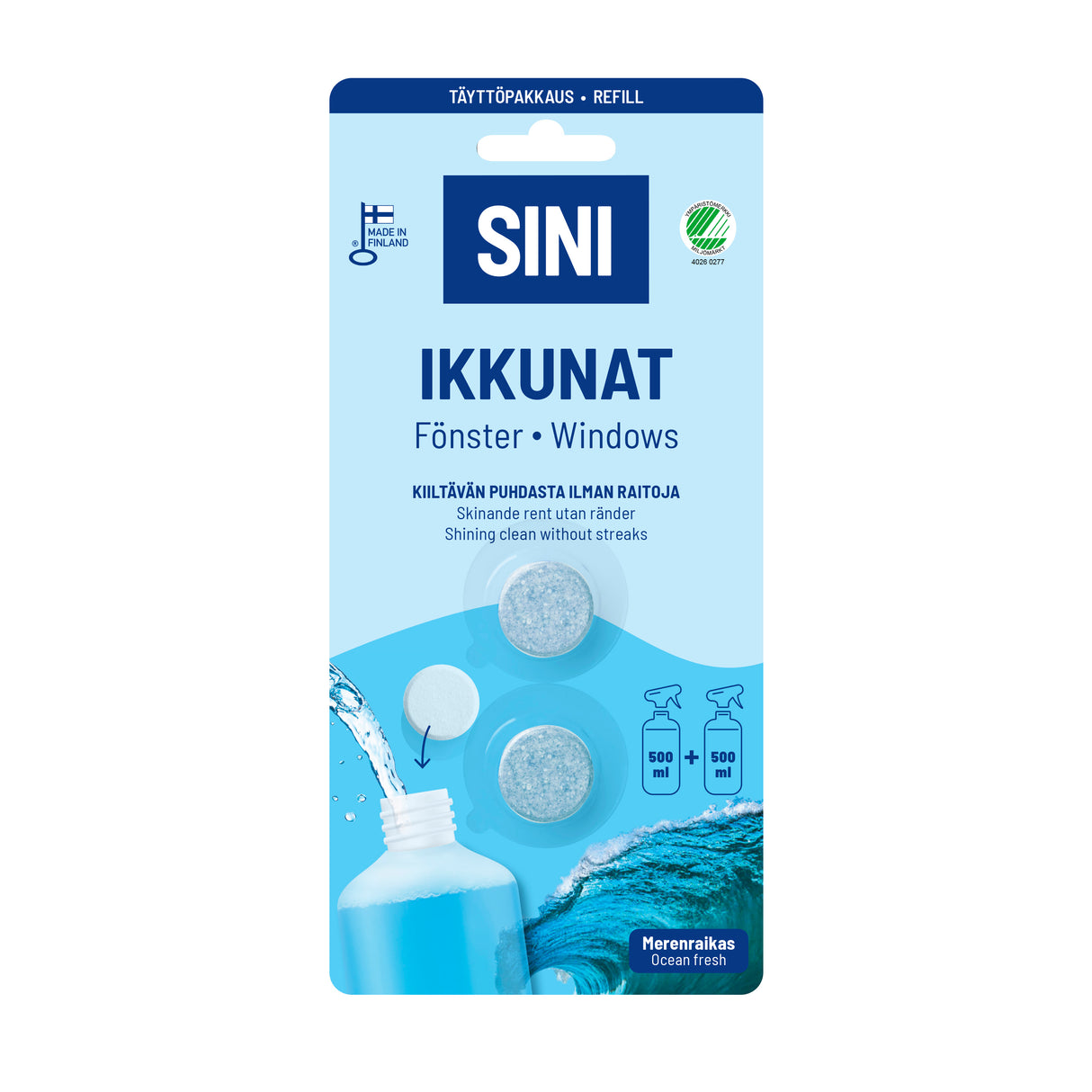 SINI Ikkunapuhdistusaine täyttöpakkaus – 2 tablettia