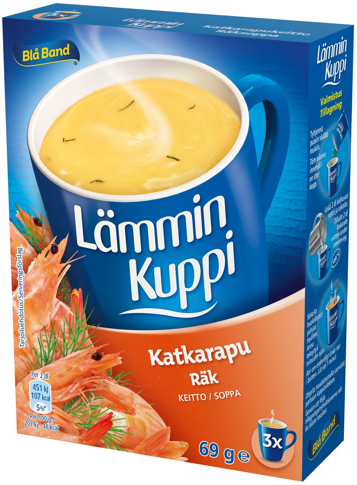 Blå Band Lämmin Kuppi vähälaktoosinen Katkarapukeitto 3x23g