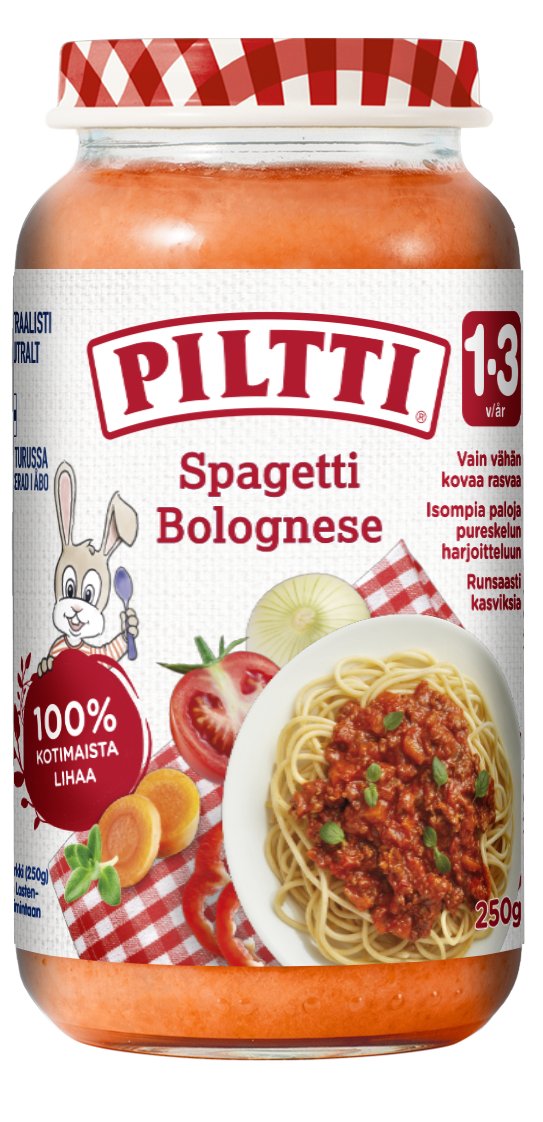 Piltti 250g Spagetti Bolognese barnmat 1-3 år 12KPL SPARPAKET